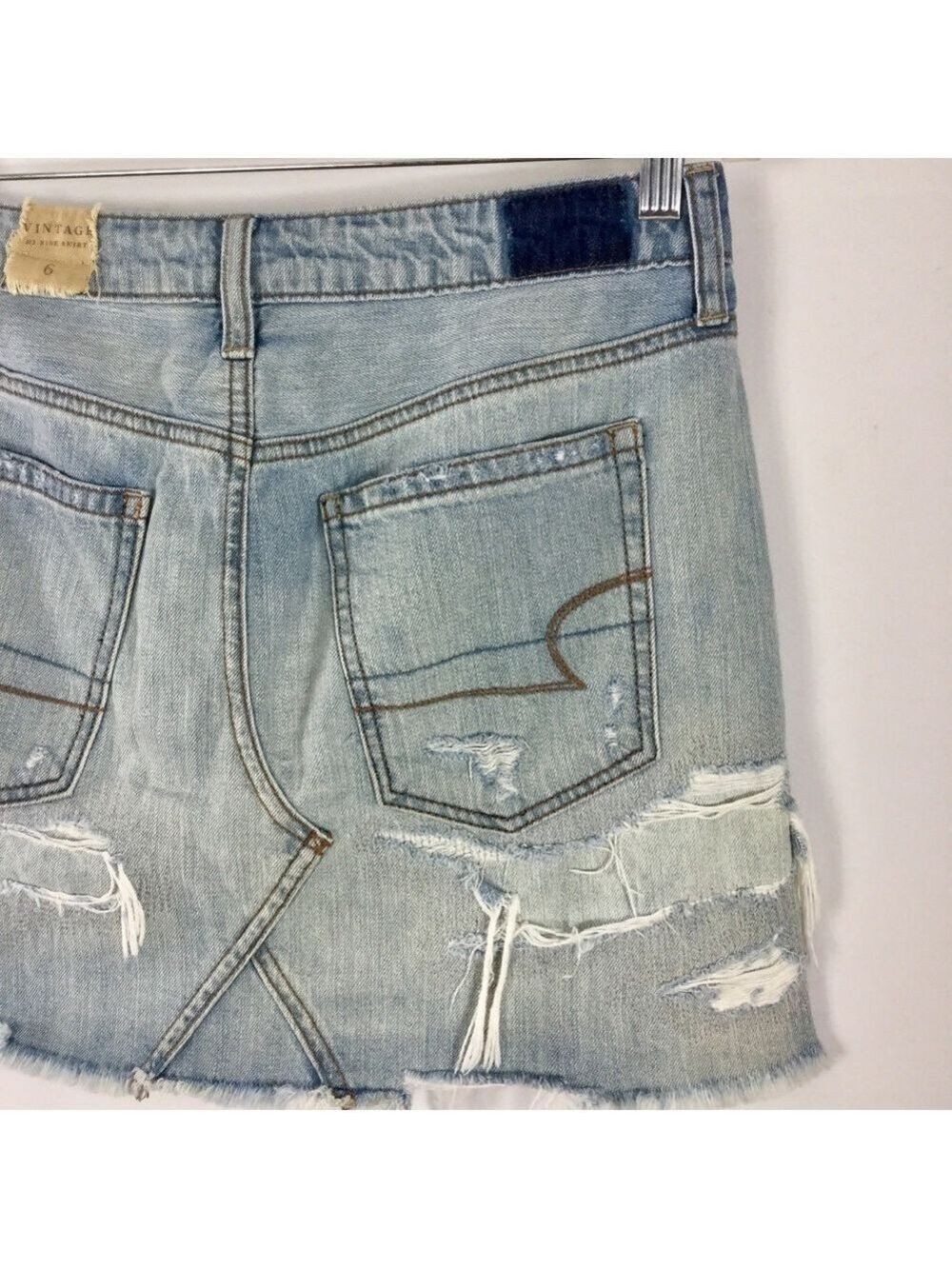 American Eagle Outfitters AE Vintage Hi-Rise Denim Skirt Distressed Size 6 - Picture 12 of 12